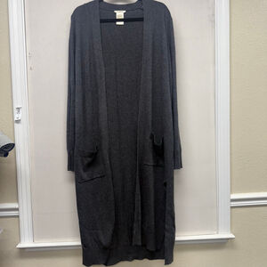Women's Matty M Grey Long Open Front Cardigan Sweater XL with Pockets